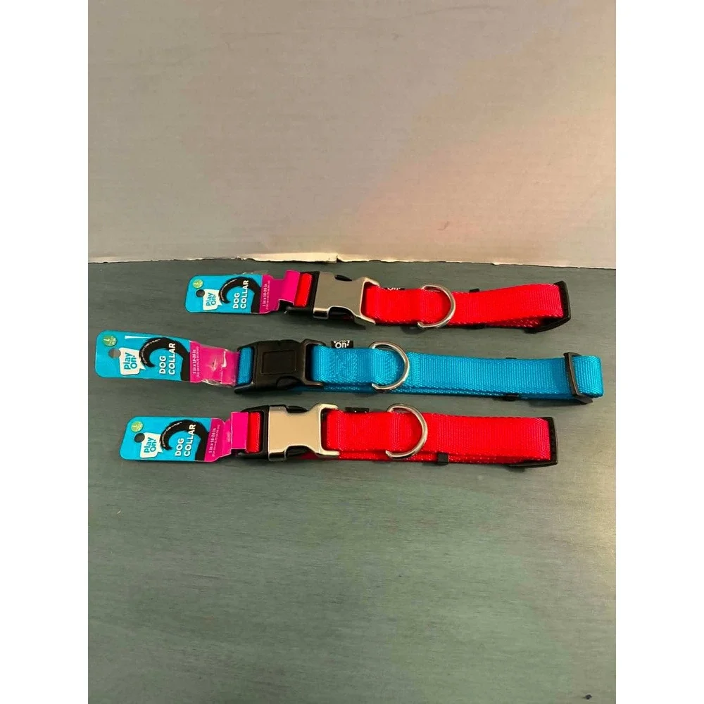 Play On Dog Collar Large Red Blue NEW 3 Pack Adjustable Nylon 18-26in